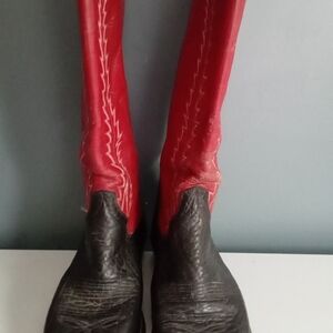 Cowboy Boots Red Shaft Black Leather Western Style Boot Size Unknown